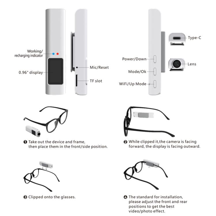 HD 2.7K FPV Eyeglasses Camera 0.96 inch IPS Color Screen Convenient Shooting