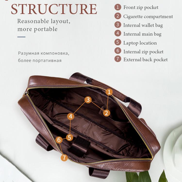 BULL CAPTAIN 048 Large Capacity Retro Business Top Layer Cowhide Hand-held Briefcase