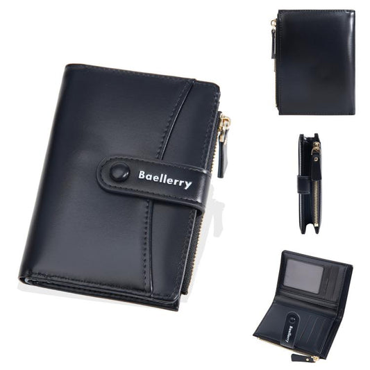 Baellerry N3256 Women Short Wallet Simple Bifold Zipper Coin Purse Soft Leather Buckle Money Clip
