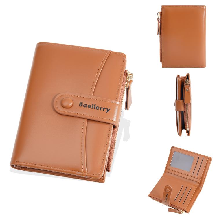Baellerry N3256 Women Short Wallet Simple Bifold Zipper Coin Purse Soft Leather Buckle Money Clip