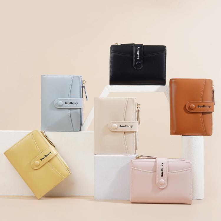 Baellerry N3256 Women Short Wallet Simple Bifold Zipper Coin Purse Soft Leather Buckle Money Clip