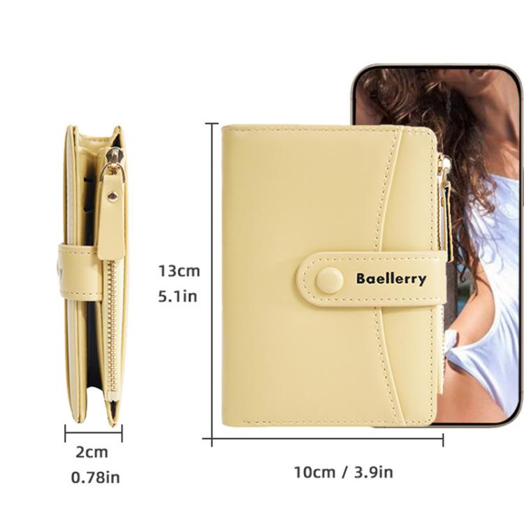 Baellerry N3256 Women Short Wallet Simple Bifold Zipper Coin Purse Soft Leather Buckle Money Clip