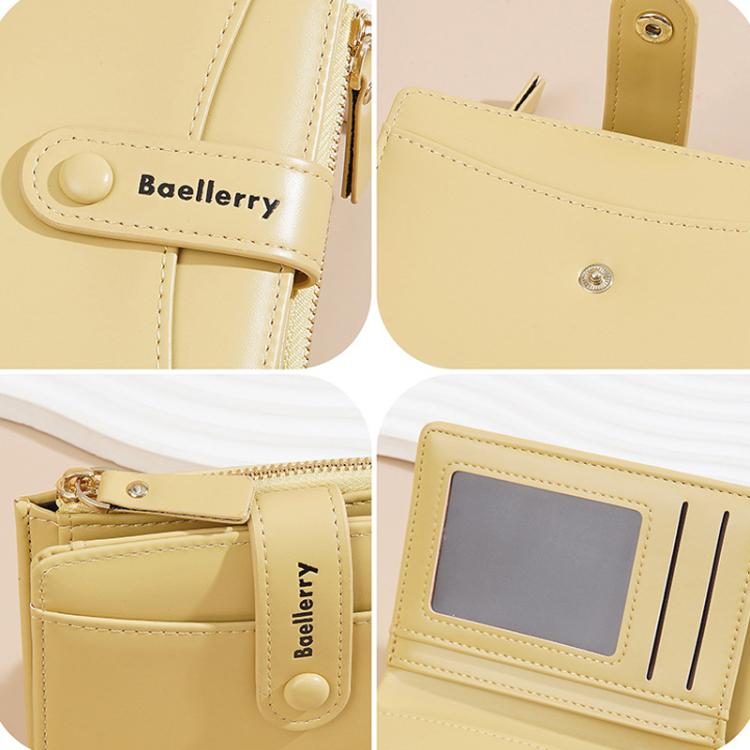 Baellerry N3256 Women Short Wallet Simple Bifold Zipper Coin Purse Soft Leather Buckle Money Clip