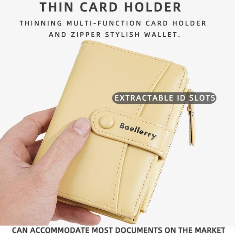 Baellerry N3256 Women Short Wallet Simple Bifold Zipper Coin Purse Soft Leather Buckle Money Clip