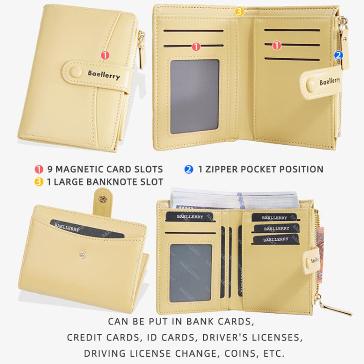 Baellerry N3256 Women Short Wallet Simple Bifold Zipper Coin Purse Soft Leather Buckle Money Clip