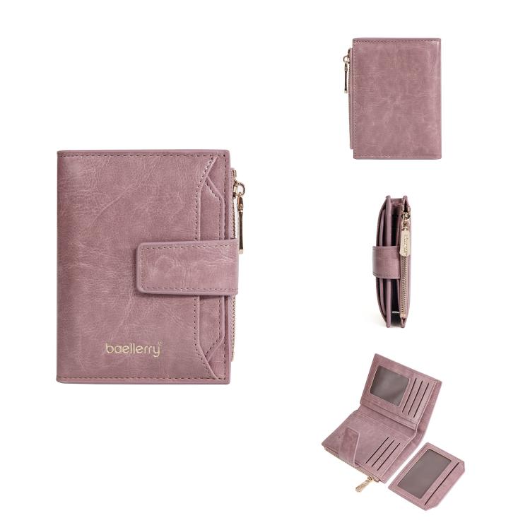 Baellerry N5122 Women Short Wallet Oil Waxed Leather Zipper Clasp Coin Purse