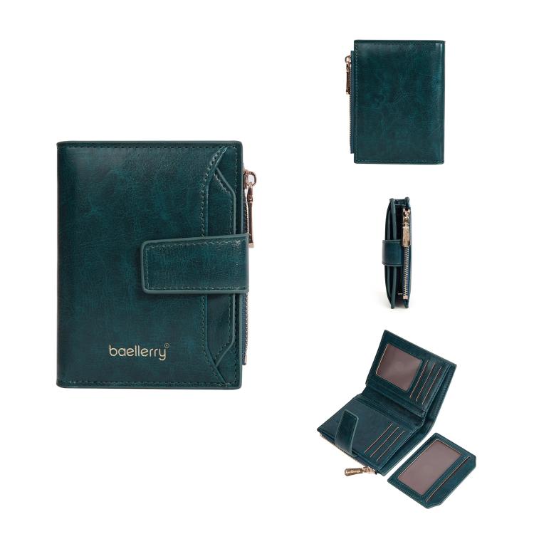 Baellerry N5122 Women Short Wallet Oil Waxed Leather Zipper Clasp Coin Purse