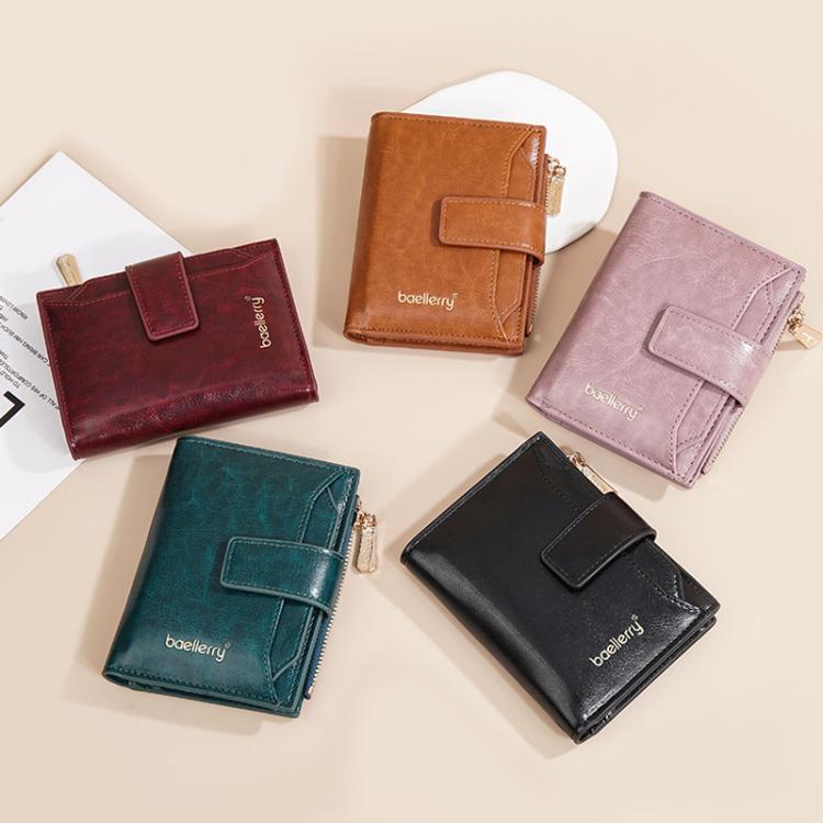 Baellerry N5122 Women Short Wallet Oil Waxed Leather Zipper Clasp Coin Purse