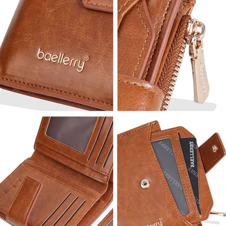Baellerry N5122 Women Short Wallet Oil Waxed Leather Zipper Clasp Coin Purse