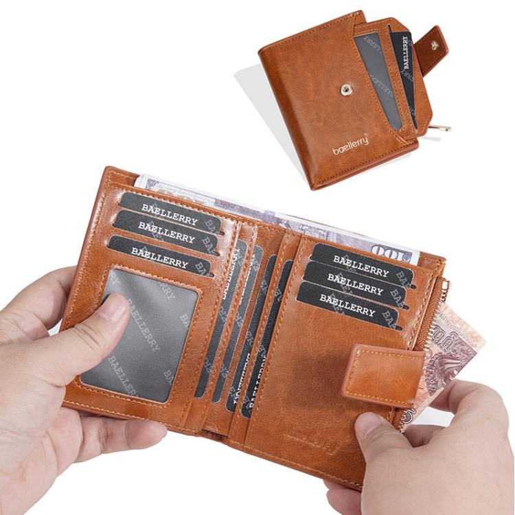 Baellerry N5122 Women Short Wallet Oil Waxed Leather Zipper Clasp Coin Purse