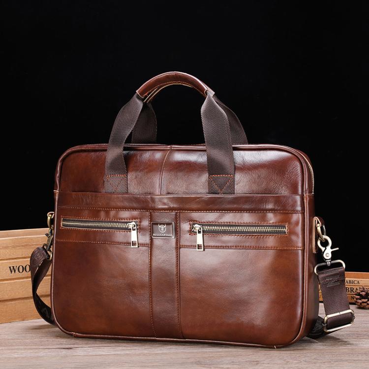 BULL CAPTAIN 054 Large Capacity Retro Business Top Layer Cowhide Hand-held Briefcase