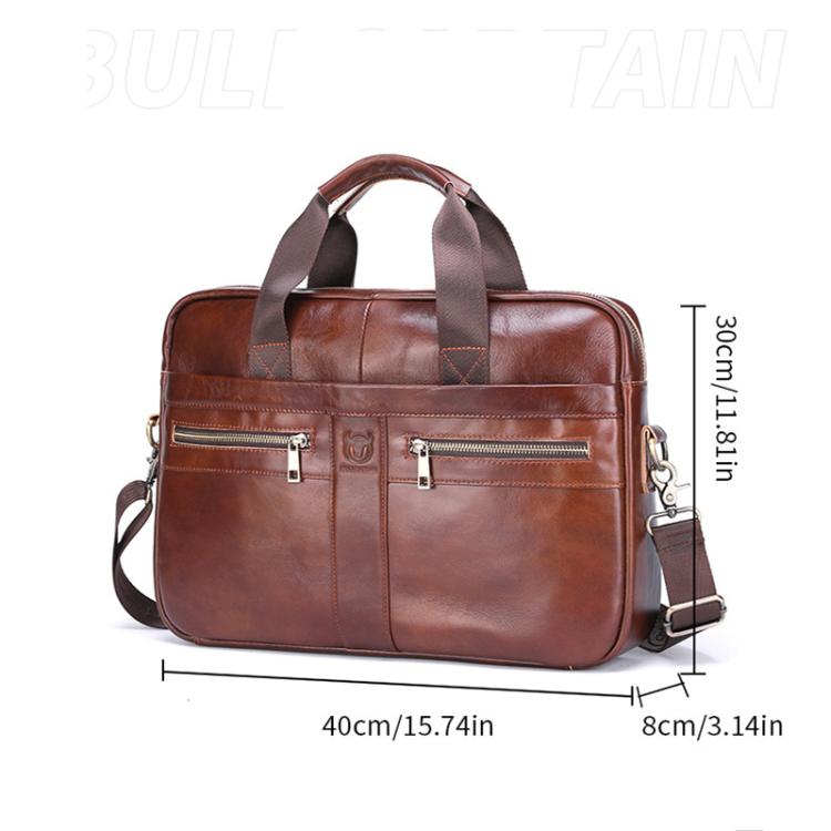 BULL CAPTAIN 054 Large Capacity Retro Business Top Layer Cowhide Hand-held Briefcase