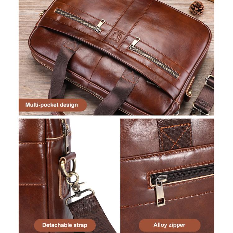 BULL CAPTAIN 054 Large Capacity Retro Business Top Layer Cowhide Hand-held Briefcase