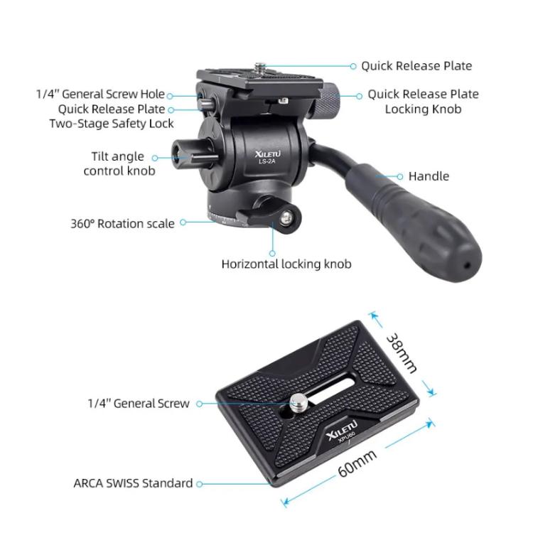 XILETU  LS-2A  Mini Hydraulic Damping Ball Head Tripod Head 360 Degree Panoramic Shooting