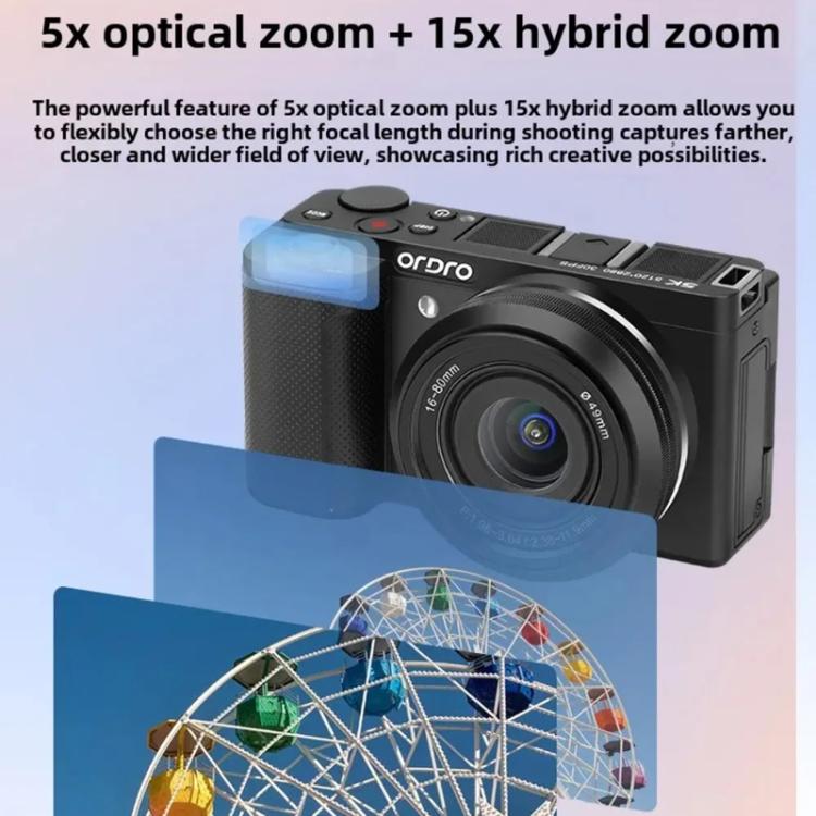 Ordro G930 8.0MP 5K CCD Digital Camera 5X Optical Zoom & Wide-Angle 3.2" Touch Screen Vlogging Camera