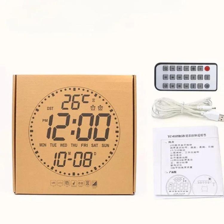 11.6-Inch RGB Wall Clock With Remote Control Multi-Functional Alarm Clock