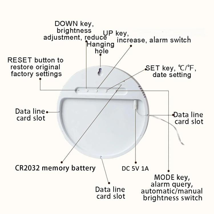 11.6-Inch White Light Wall Clock With Remote Control Multi-Functional Alarm Clock