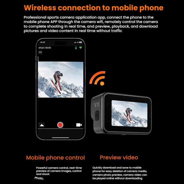 VIRAN V11 Dual-Color Screen 5K HD IP68 Waterproof Six-Axis Anti-Shake Sports Camera