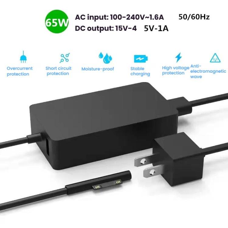 For Microsoft Surface Laptop 65W 15V 4A Fast Charger With 5V 1A  USB-A Port AC Adapter