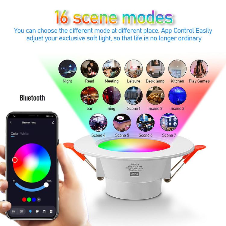 Tuya Bluetooth Smart Ceiling Lamp Round Recessed RGBCW Color Changing Dimmable Ceiling Light