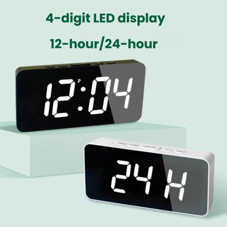 LED Mirror Digital Clock with Type-C Charging Port & 18650 Battery Compartment (Battery Not Included)