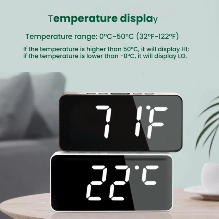 LED Mirror Digital Clock with Type-C Charging Port & 18650 Battery Compartment (Battery Not Included)