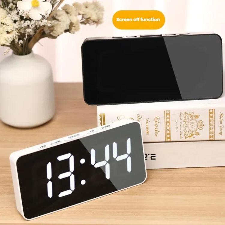 LED Mirror Digital Clock with Type-C Charging Port & 18650 Battery Compartment (Battery Not Included)