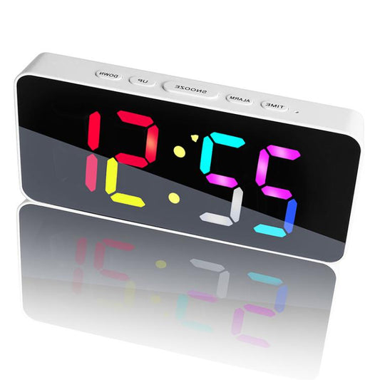 11 Colors Dynamic RGB Digital Alarm Clock 12/24H 6 Levels Brightness 2 Alarms Table Clock