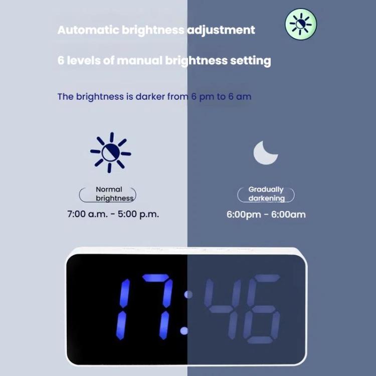 11 Colors Dynamic RGB Digital Alarm Clock 12/24H 6 Levels Brightness 2 Alarms Table Clock