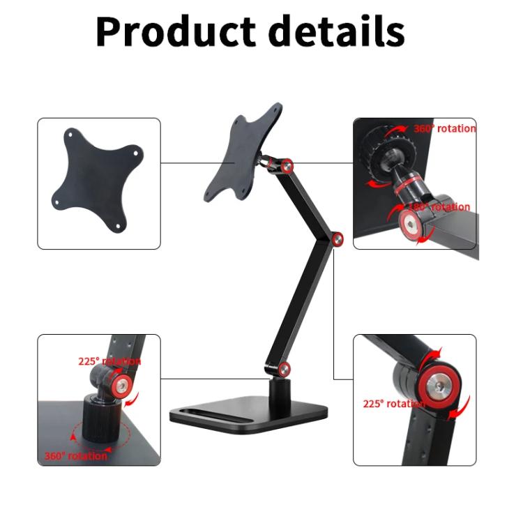 Portable Vesa Monitor Stand Height Adjustable Swivel Desk Mount For 17-Inch Screens