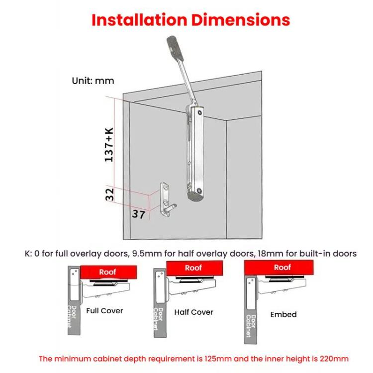 Cabinet Door Upper Flap Support Rod Folding Spring Hinge Adjustable Pneumatic Rod