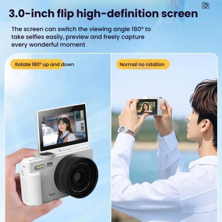 W1 5K HD Digital Camera 75MP 18X Digital Zoom WiFi Video Recorder With Flip Screen