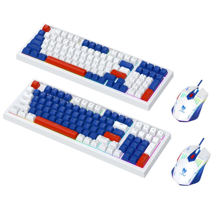 T-WOLF  TF610 USB-C/Type-C Wired 98 Keys Keyboard and Mouse Combo Dual-Tone Keycaps Gaming Set