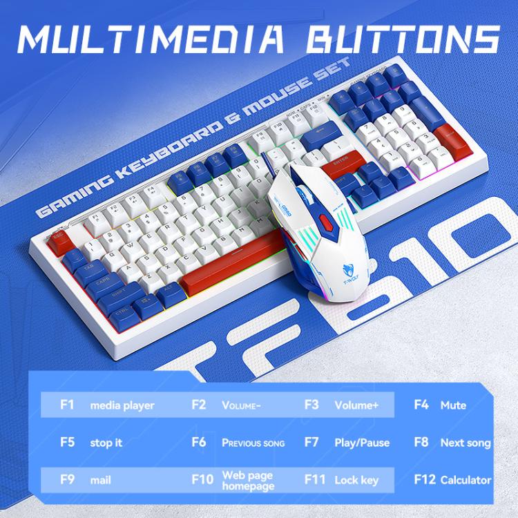 T-WOLF  TF610 USB-C/Type-C Wired 98 Keys Keyboard and Mouse Combo Dual-Tone Keycaps Gaming Set