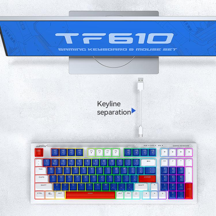 T-WOLF  TF610 USB-C/Type-C Wired 98 Keys Keyboard and Mouse Combo Dual-Tone Keycaps Gaming Set
