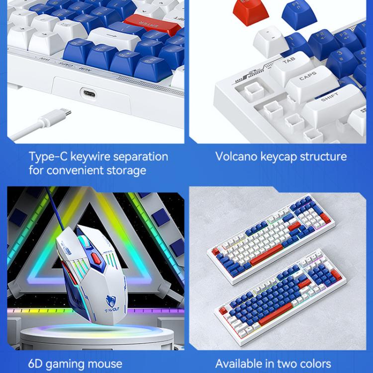 T-WOLF  TF610 USB-C/Type-C Wired 98 Keys Keyboard and Mouse Combo Dual-Tone Keycaps Gaming Set