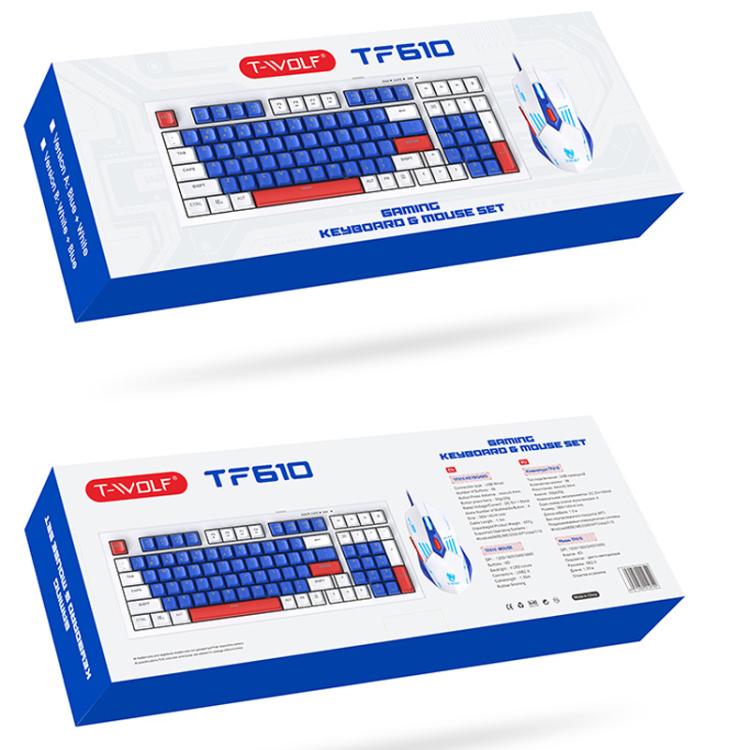 T-WOLF  TF610 USB-C/Type-C Wired 98 Keys Keyboard and Mouse Combo Dual-Tone Keycaps Gaming Set