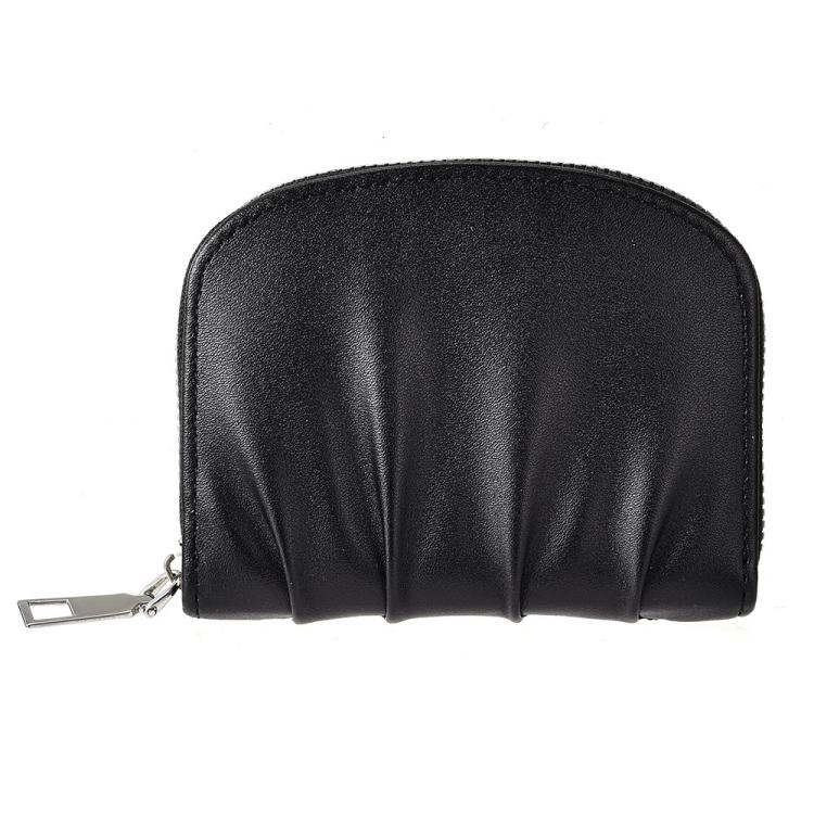 Women Wallet Pleated Sense PU Zipper Short Wallet Simple Solid Color Coin Purse