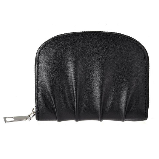 Women Wallet Pleated Sense PU Zipper Short Wallet Simple Solid Color Coin Purse