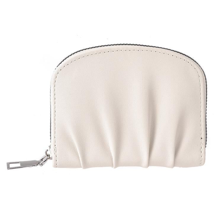 Women Wallet Pleated Sense PU Zipper Short Wallet Simple Solid Color Coin Purse