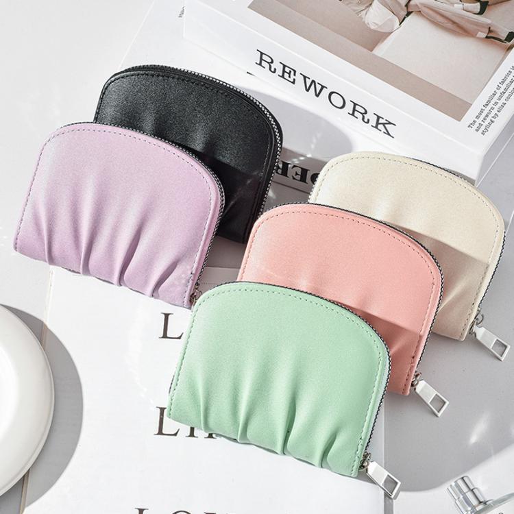 Women Wallet Pleated Sense PU Zipper Short Wallet Simple Solid Color Coin Purse