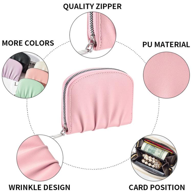 Women Wallet Pleated Sense PU Zipper Short Wallet Simple Solid Color Coin Purse