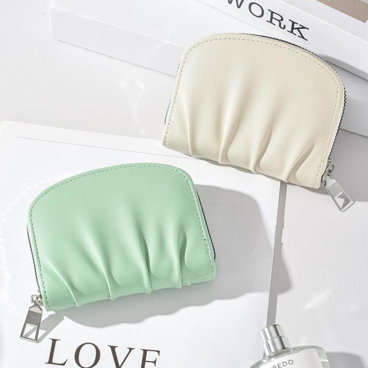 Women Wallet Pleated Sense PU Zipper Short Wallet Simple Solid Color Coin Purse