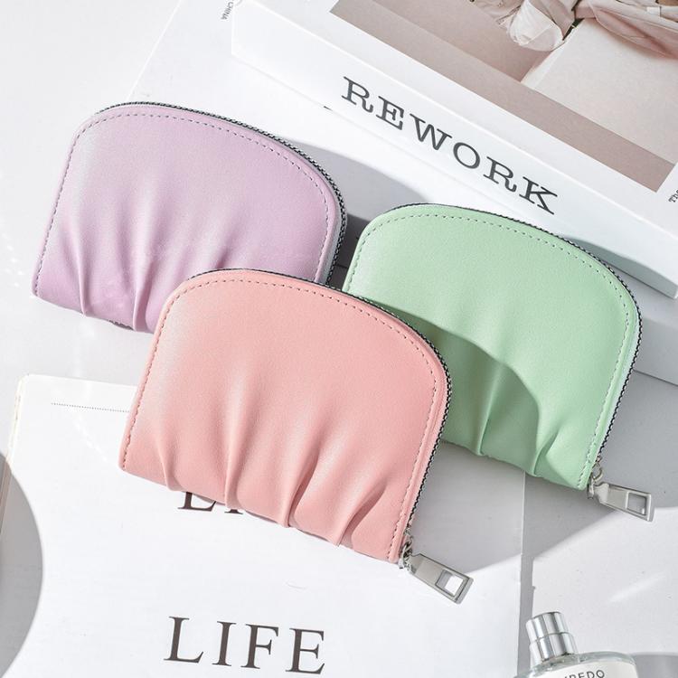 Women Wallet Pleated Sense PU Zipper Short Wallet Simple Solid Color Coin Purse