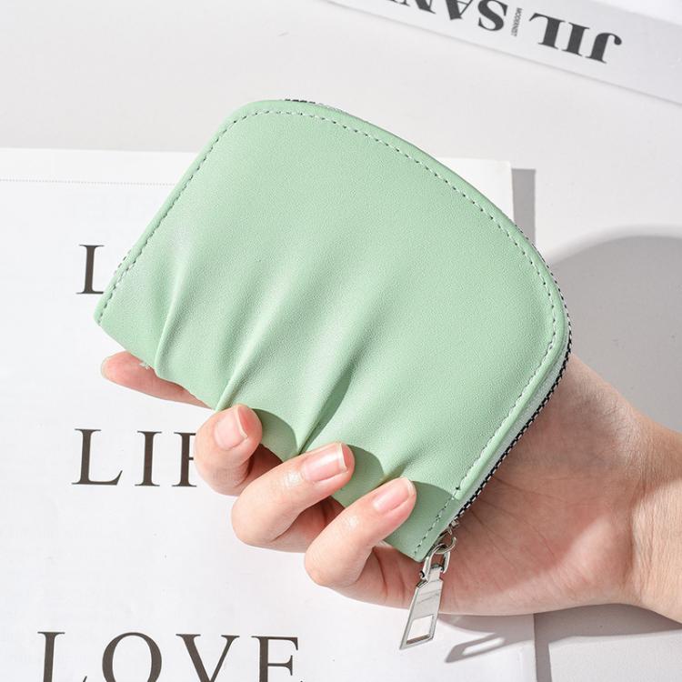 Women Wallet Pleated Sense PU Zipper Short Wallet Simple Solid Color Coin Purse