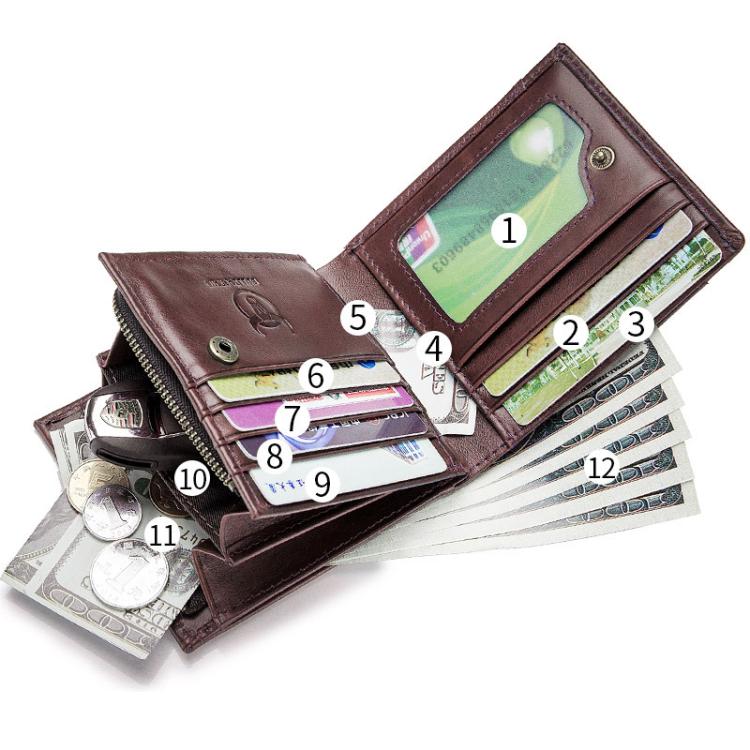 BULL CAPTAIN 038 RFID Anti-Theft Top Layer Cowhide Casual Wallet Driver ID Card Slot Wallet