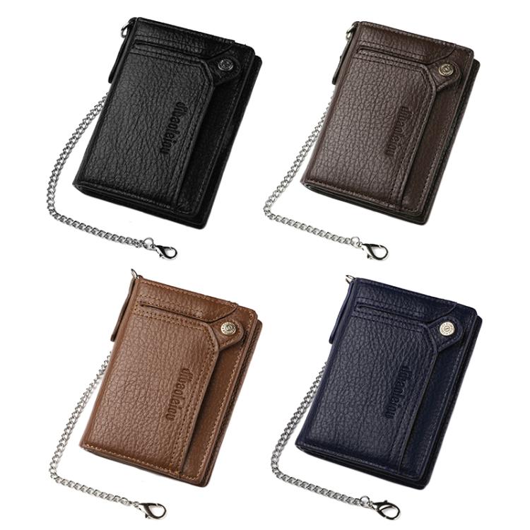 Dibaoleiou Men Anti-Theft Chain Wallet Retro Money Purse Driver License Card Bag Zipper Coin Purse