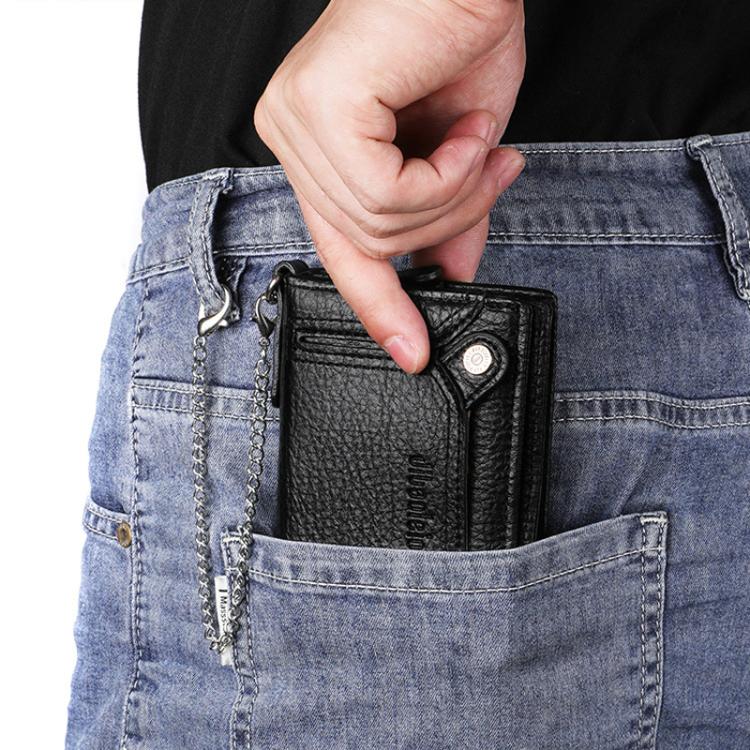Dibaoleiou Men Anti-Theft Chain Wallet Retro Money Purse Driver License Card Bag Zipper Coin Purse