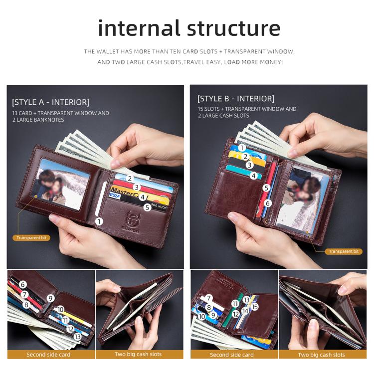 BULL CAPTAIN 0203 RFID Anti-theft Top-layer Cowhide Multiple Card Slots Wallet