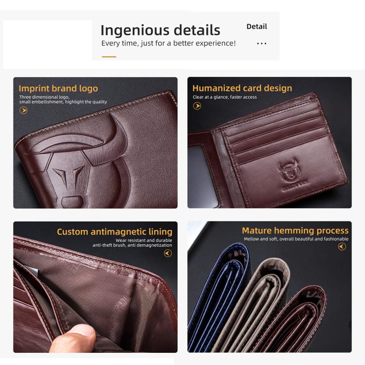 BULL CAPTAIN 0203 RFID Anti-theft Top-layer Cowhide Multiple Card Slots Wallet